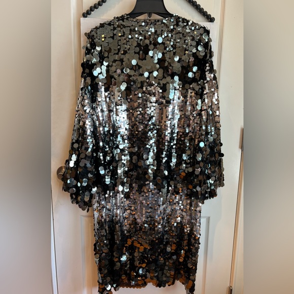 Anthropologie Ombré Black Silver Kimono Duster Jacket XS XL Sequin NWT HOST PICK - Picture 7 of 8